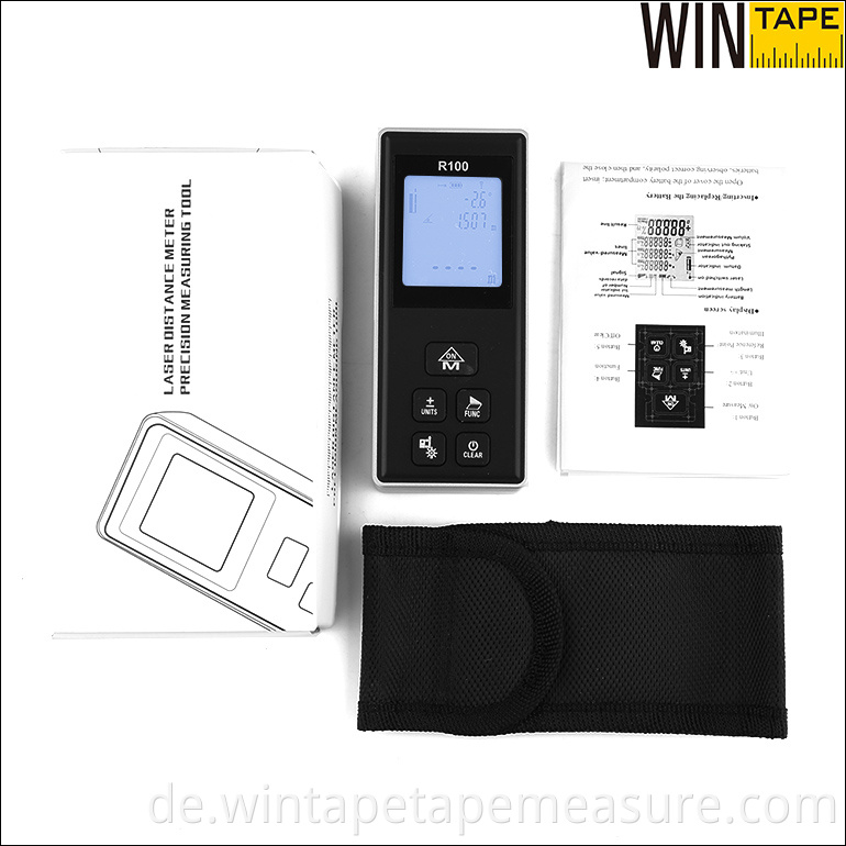 100m Digital Tape Meter Ranger Entfernungsmesswerkzeug Lasermessung Laser-Entfernungsmesser Entfernungsmesser +/-1,5 mm 0,1-3 S R100